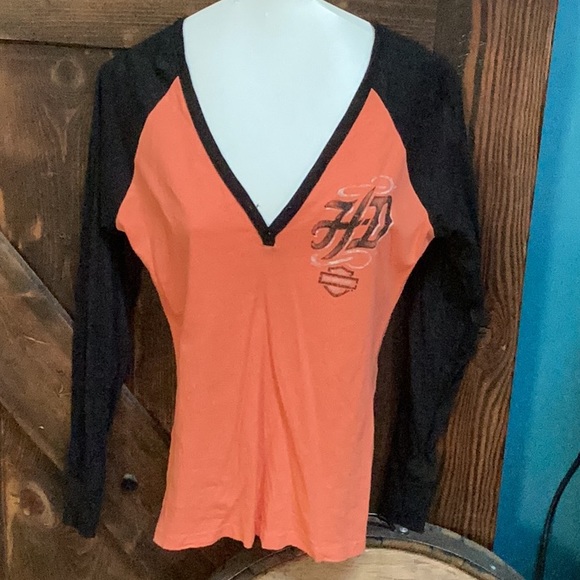 HD Harley Davidson, deep V-neck, long sleeve shirt top - Picture 1 of 10